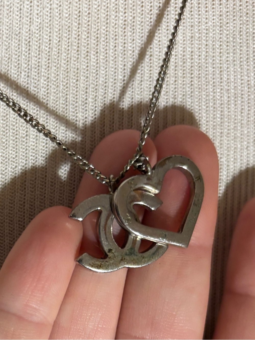 CHANEL Silver-Tone CC Logo with Heart Pendant Necklace - Picture 3 of 5